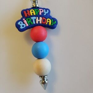 New Handmade Happy Birthday Focal Bead Beaded Keychain